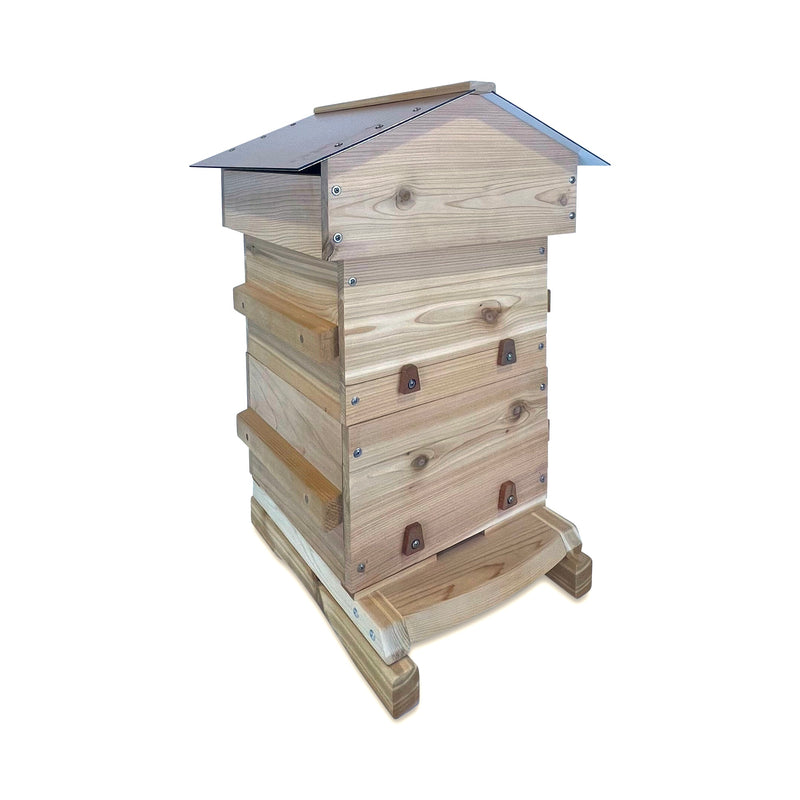 Full Warre Hive - 2 Boxes w/ Windows, Quilt Box, Base, and Feet (Metal or Wooden Roof)
