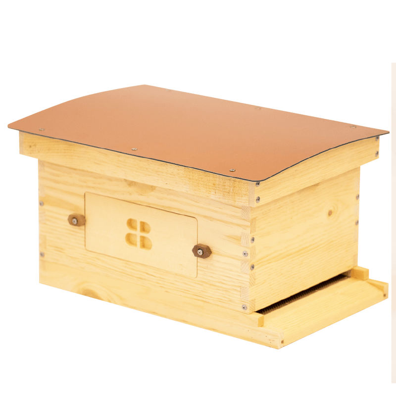 Side view of Deep Standard Langstroth for beekeeping with copper composite roof