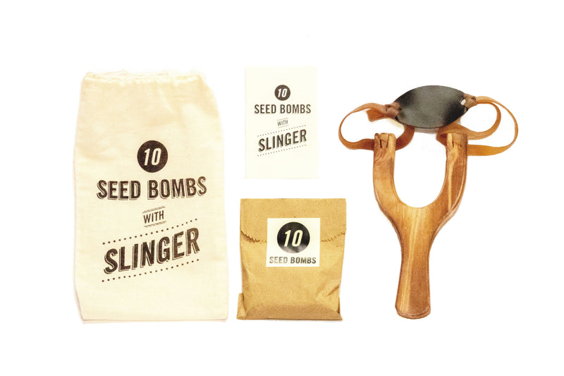 Seed bombs with a slinger for pollinator gardens
