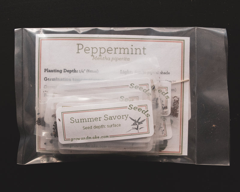 seed packets in herb garden kit