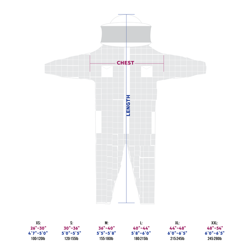 beekeeping suit size chart