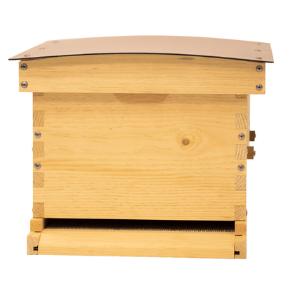 Front view of Deep Standard Langstroth for beekeeping with copper composite roof