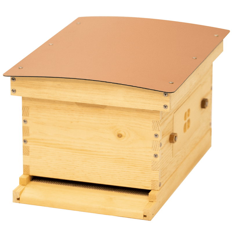 Side view of Deep Standard Langstroth for beekeeping with copper composite roof